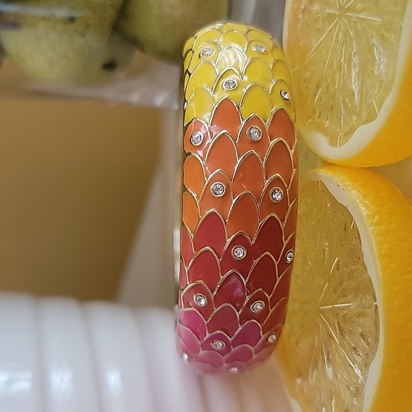 Sequin Jewelry - Bangle Clamp Enamel Bracelet Colorful Pink Yellow Orange Rhinestone
